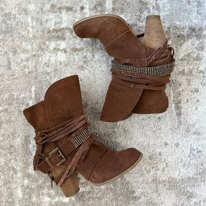 Naughty Monkey Brown Suede Embellished Western Boots